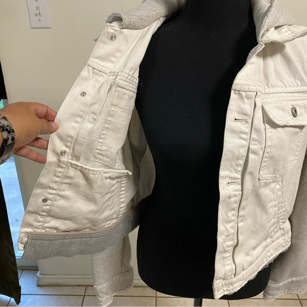 Free People Jacket Women’s Size Medium White Gray Sweater Jean hooded Jacket - Picture 5 of 16